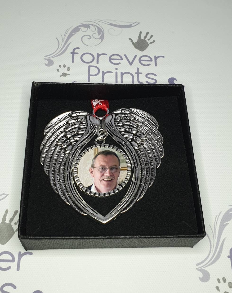 Angel Wings Memorial Photo Decoration - Silver Alloy Ornament