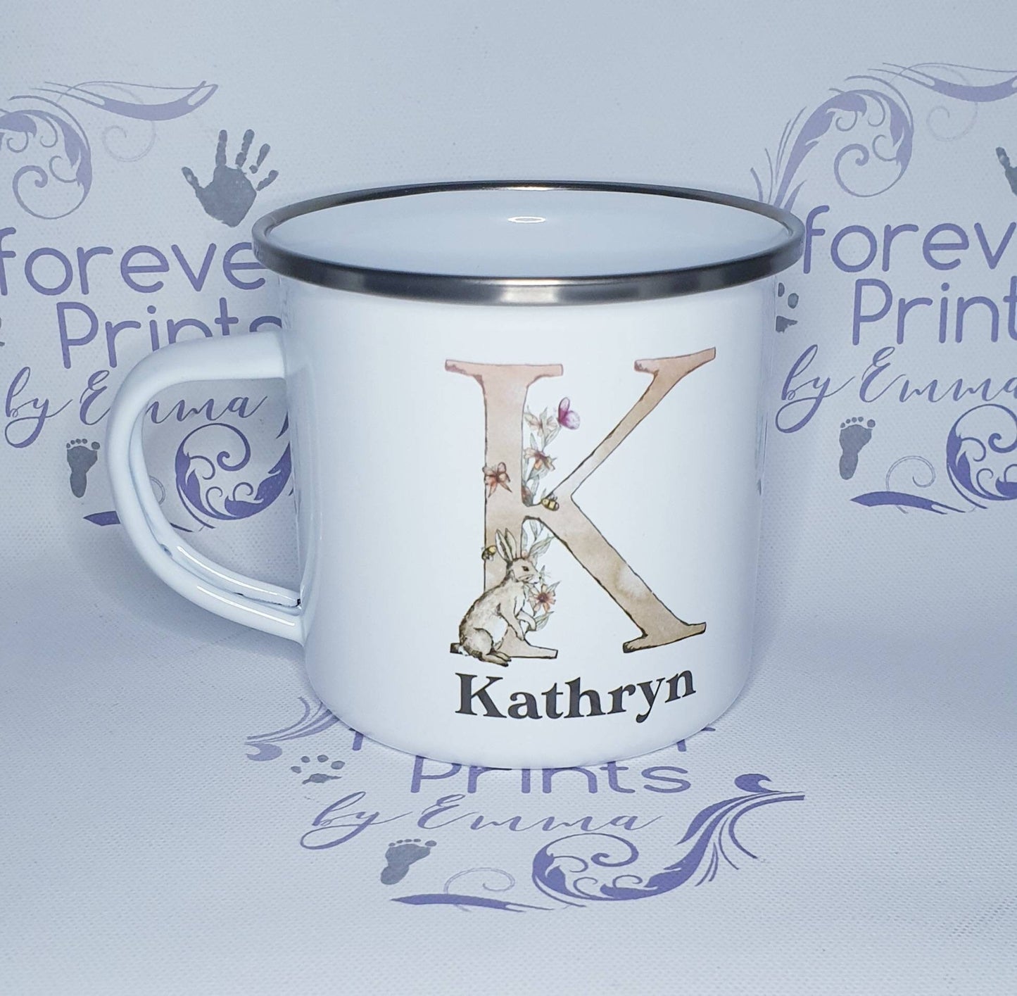 Personalised Easter Enamel Mug, Bunny Rainbow Design