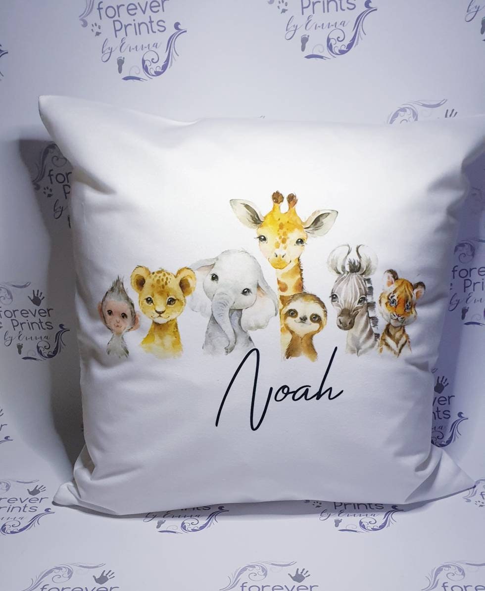 Safari animal cushion personalised, baby safari nursery