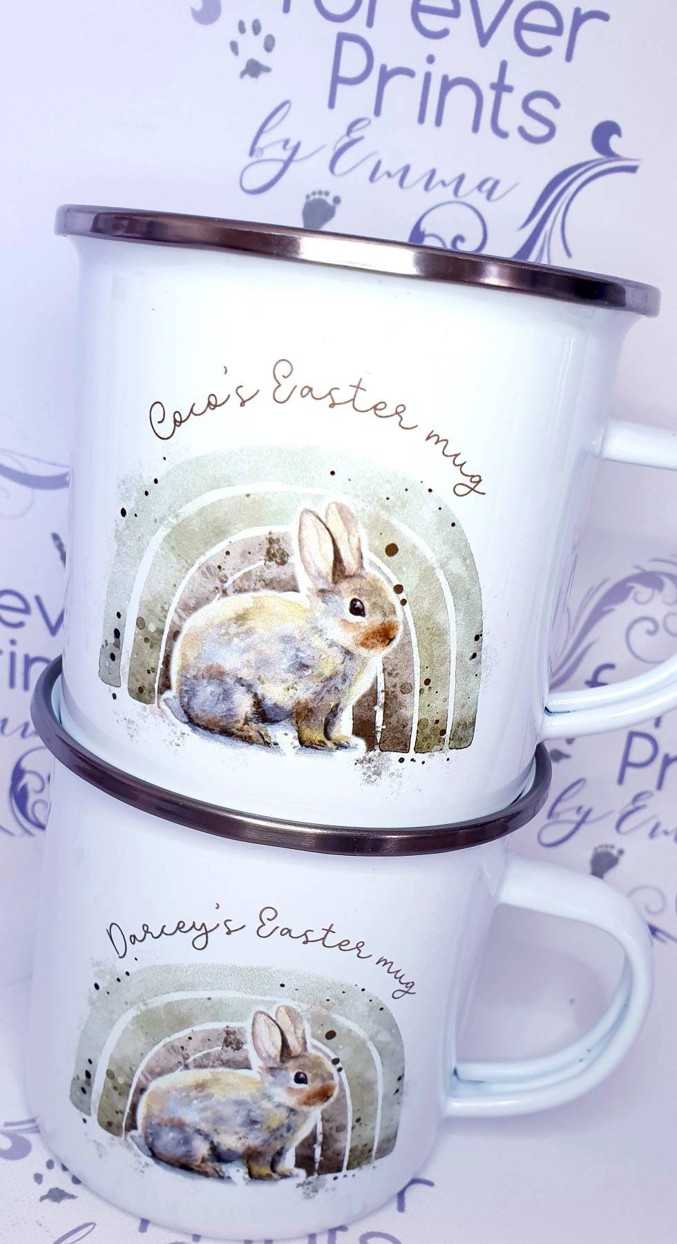 Personalised Easter Enamel Mug, Rainbow Bunny Gift