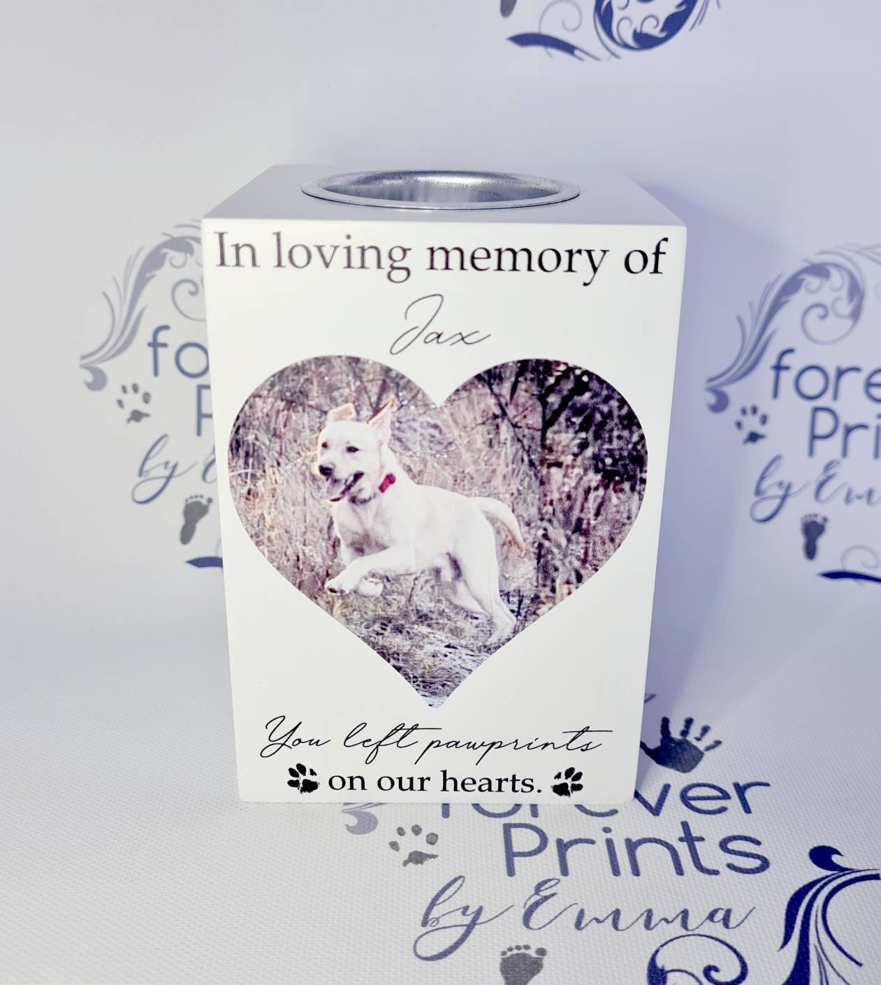 Personalised Pet Memorial Candle, Wooden Photo Tealight Holder