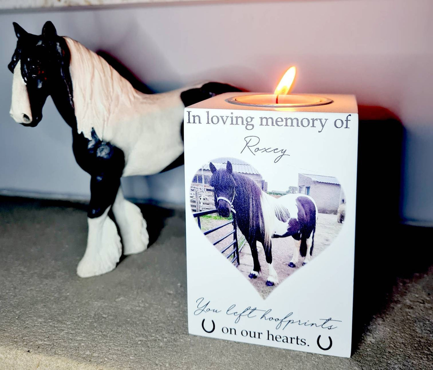 Personalised Horse Photo Candle, Wooden Pet Memorial Tealight Holder