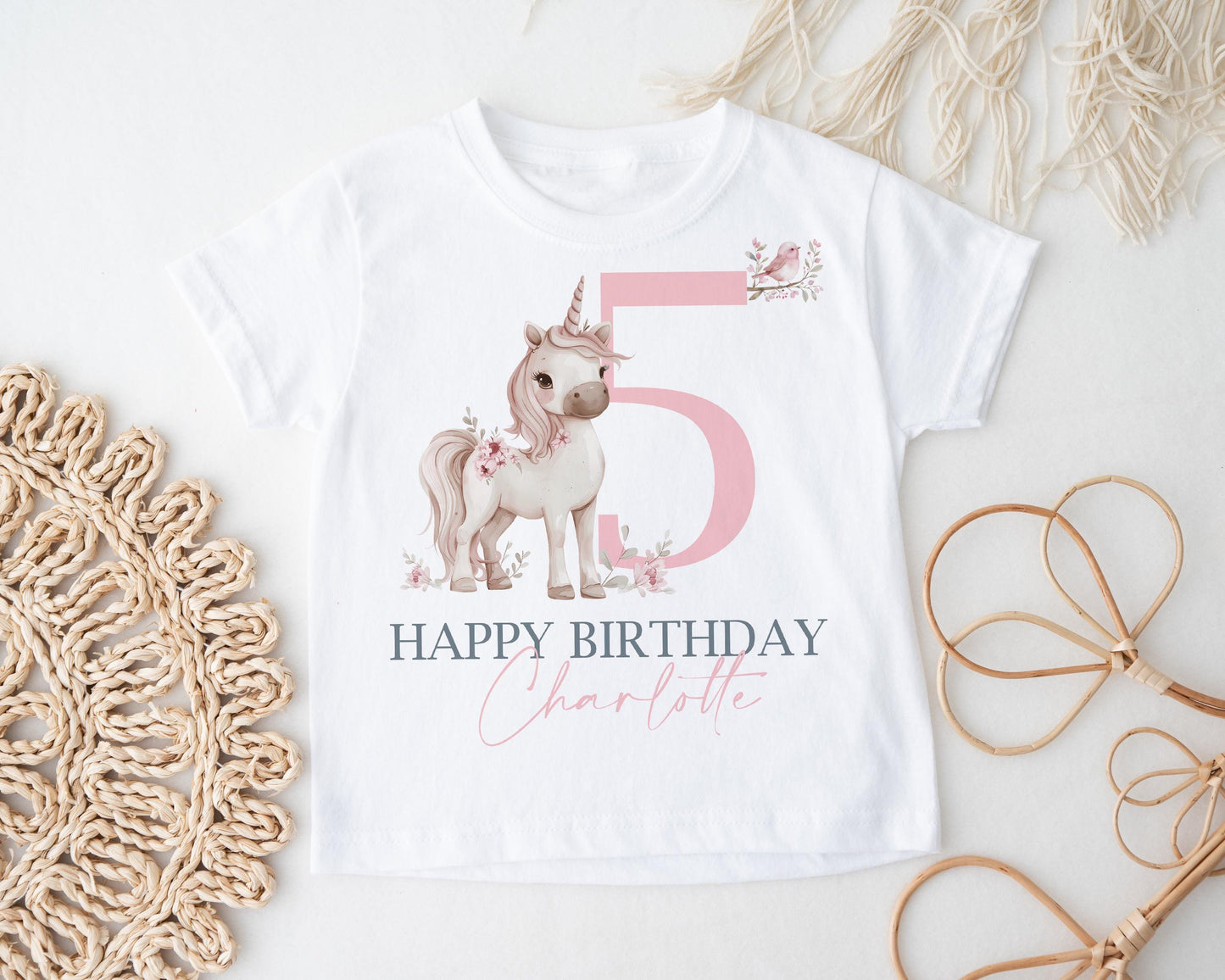 Personalised Unicorn Birthday T-shirt, Girl's Soft Cotton Tee