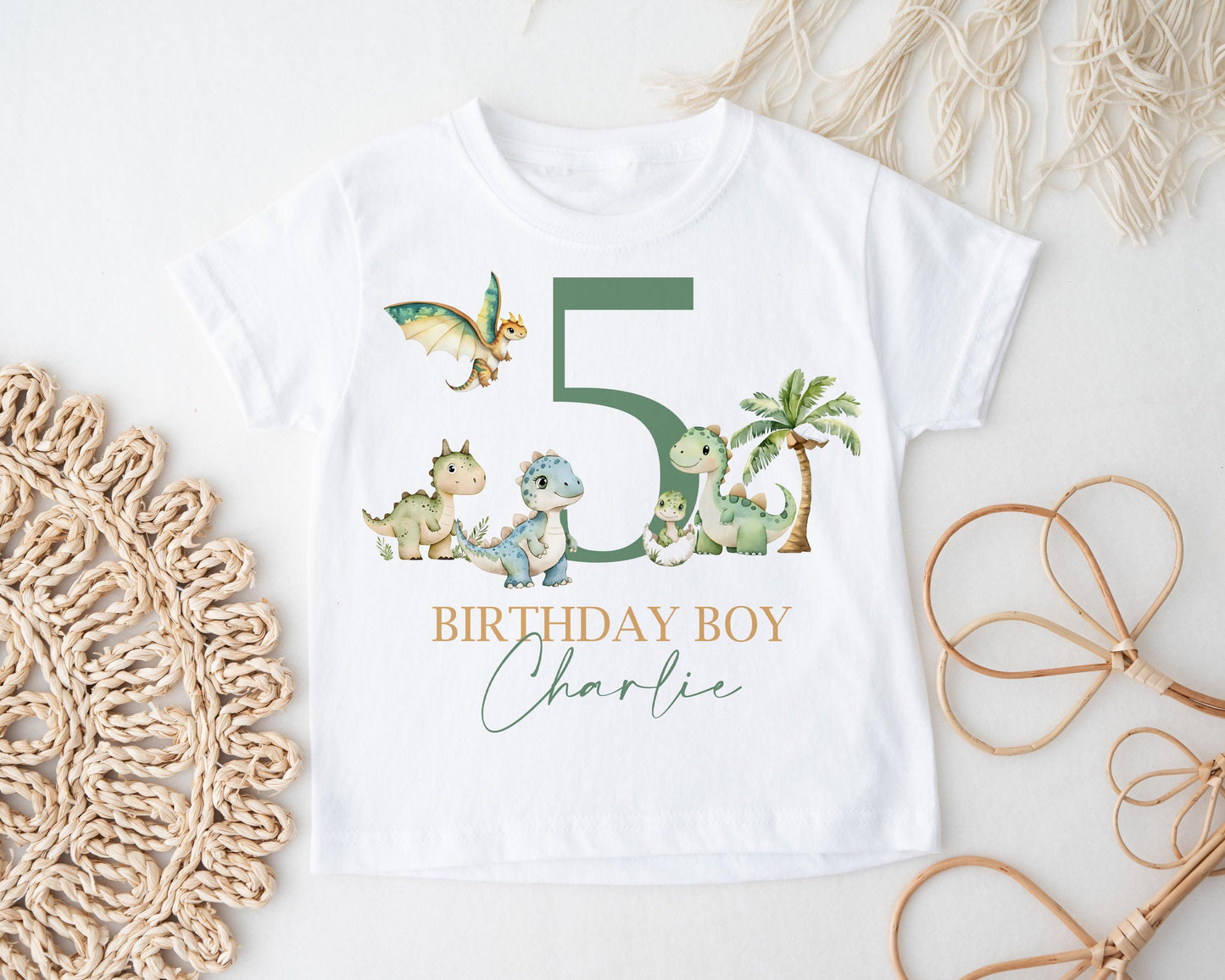 Child's Dinosaur Birthday T-Shirt, Personalised Kids Tee