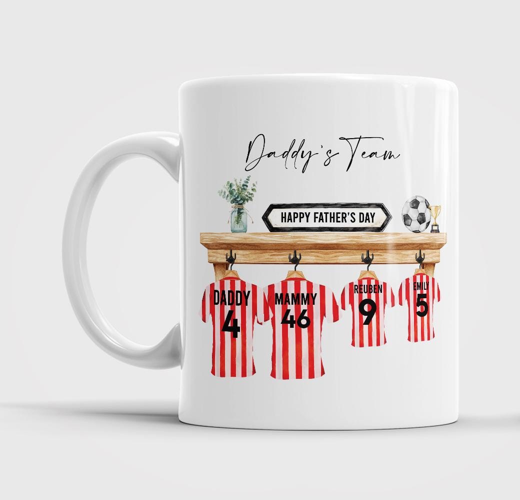 Personalised Daddy's Dream Team Mug, Football Shirt Family Cup