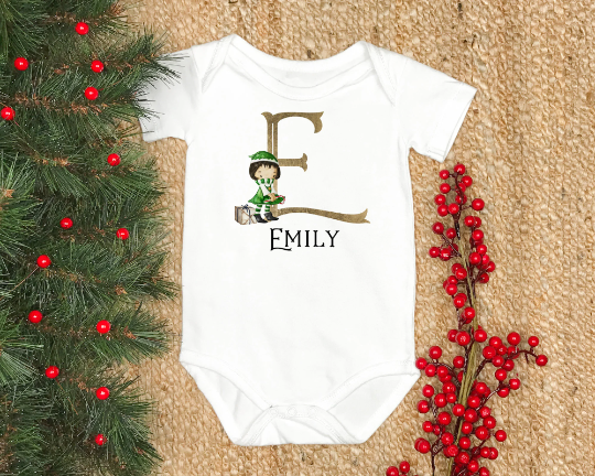 Christmas girl elf alphabet baby vest