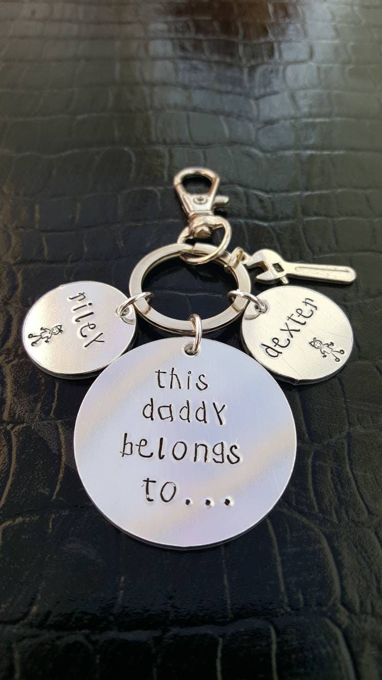 Father's day handstamped keyring, this daddy belongs to, Daddy, grandad keyring, new dad gift
