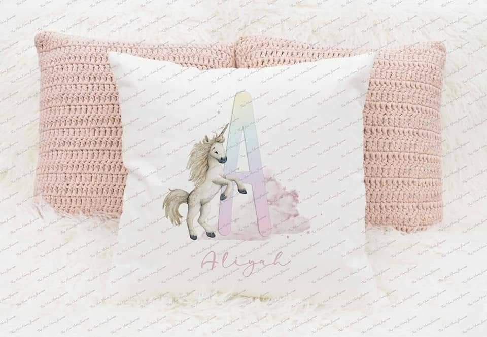 Personalised soft Cushion, unicorn alphabet cushion