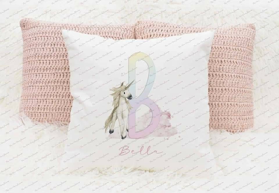 Personalised soft Cushion, unicorn alphabet cushion