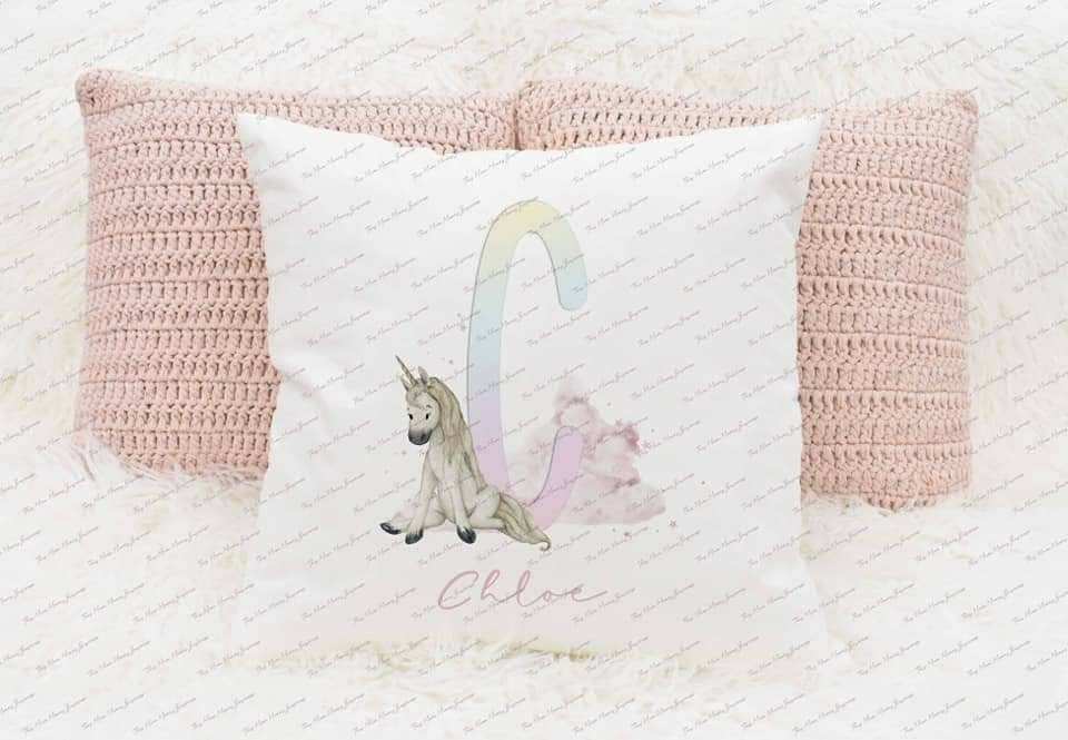 Personalised soft Cushion, unicorn alphabet cushion
