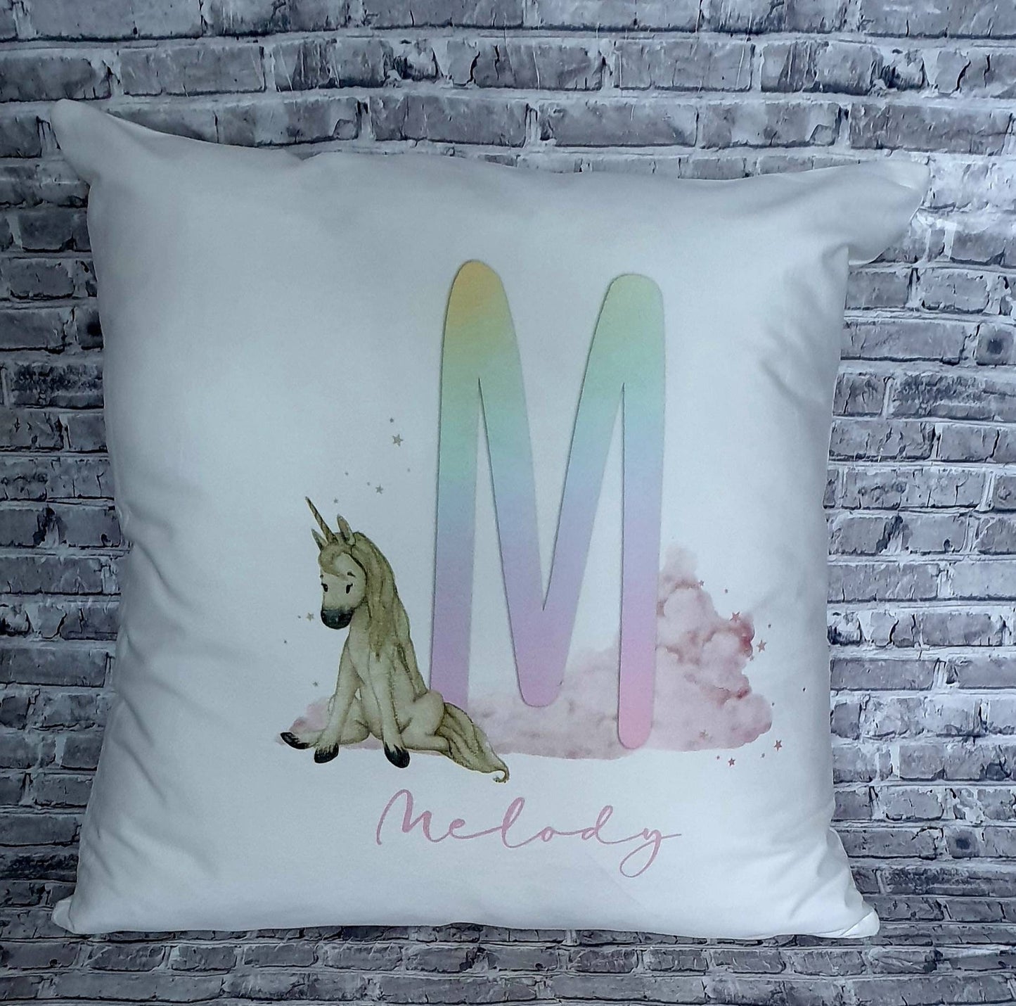 Personalised soft Cushion, unicorn alphabet cushion