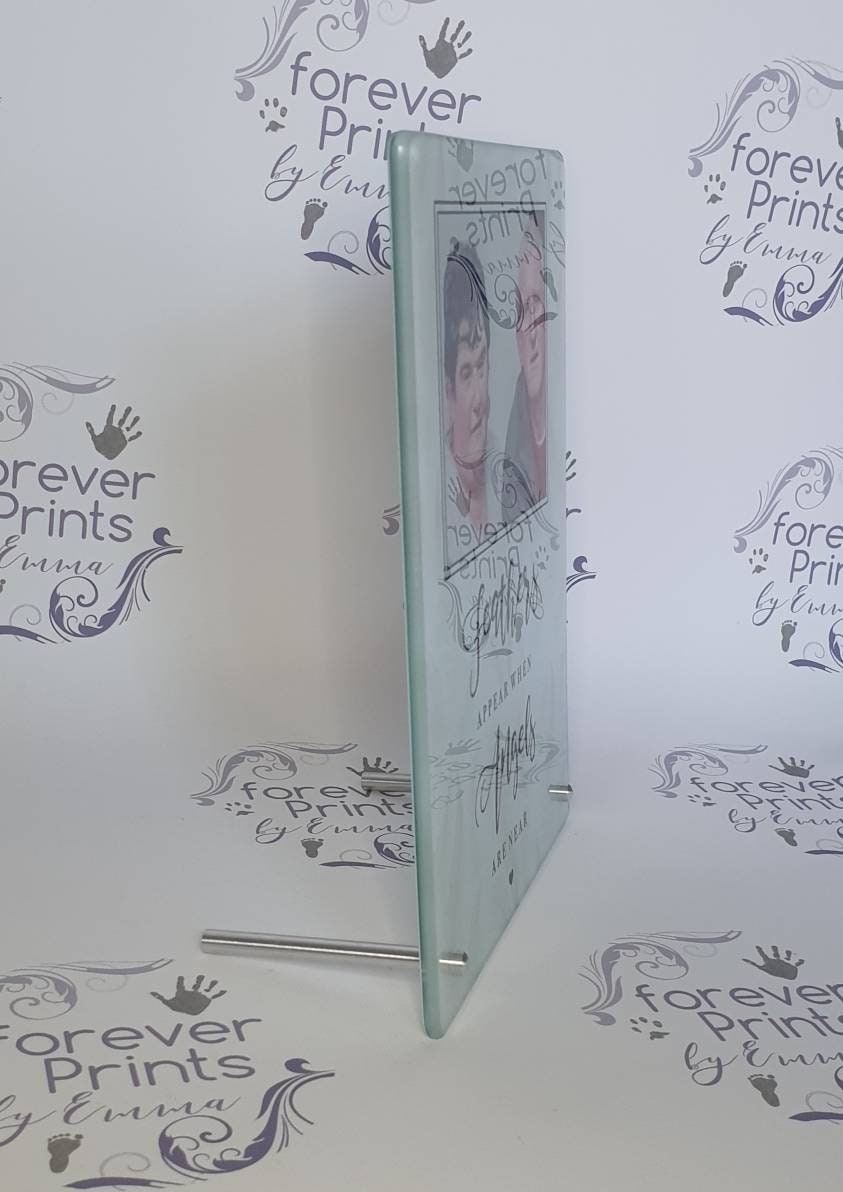Printed freestanding glass memorial photo frame