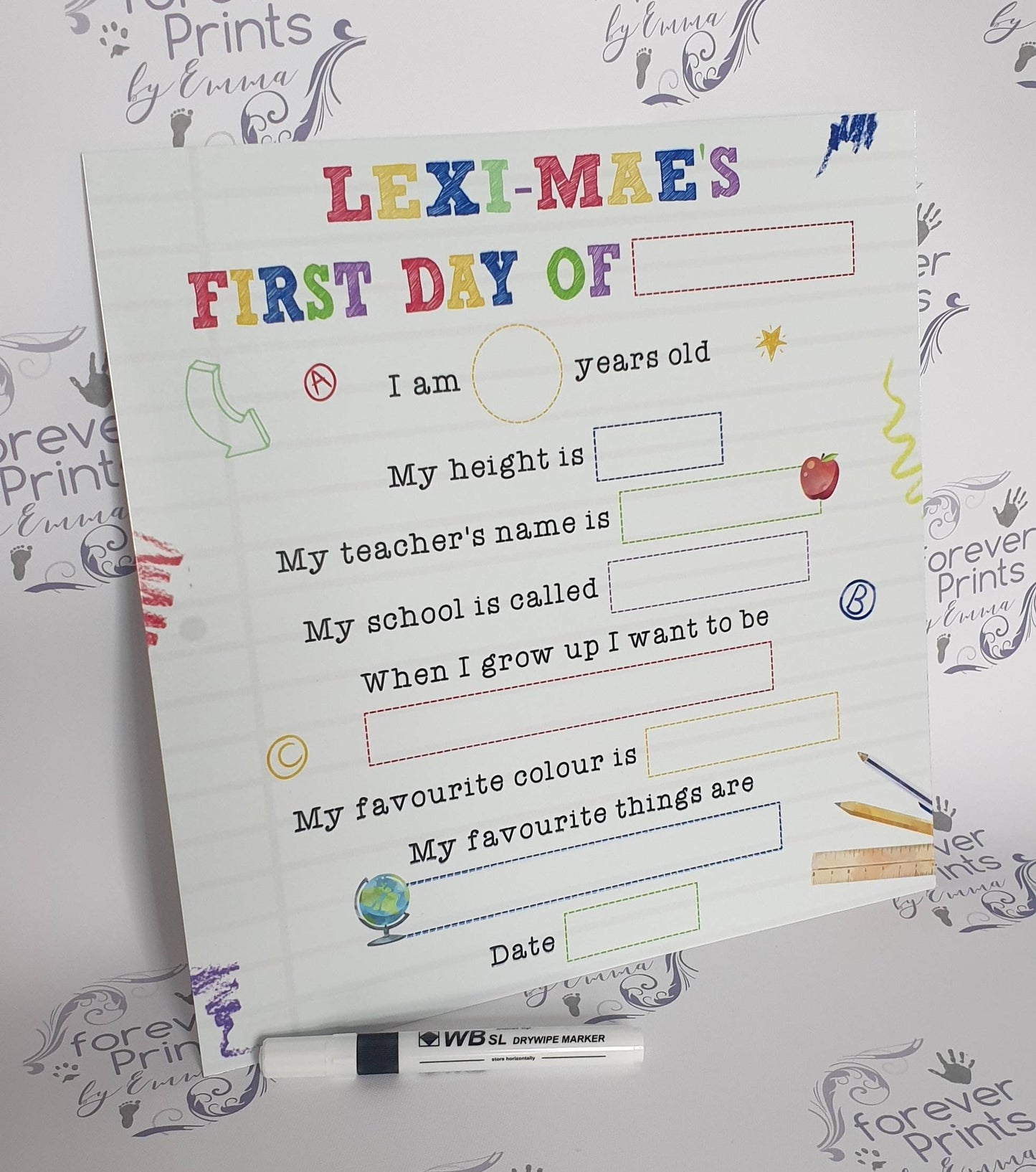 First day of school drywipe board with free pen
