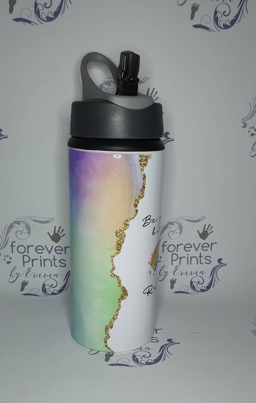 Metal water bottle - personalised bottle - school water bottle -rainbow bottle