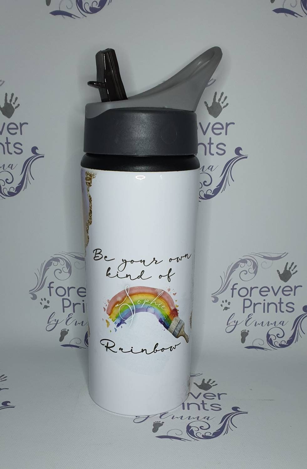 Metal water bottle - personalised bottle - school water bottle -rainbow bottle