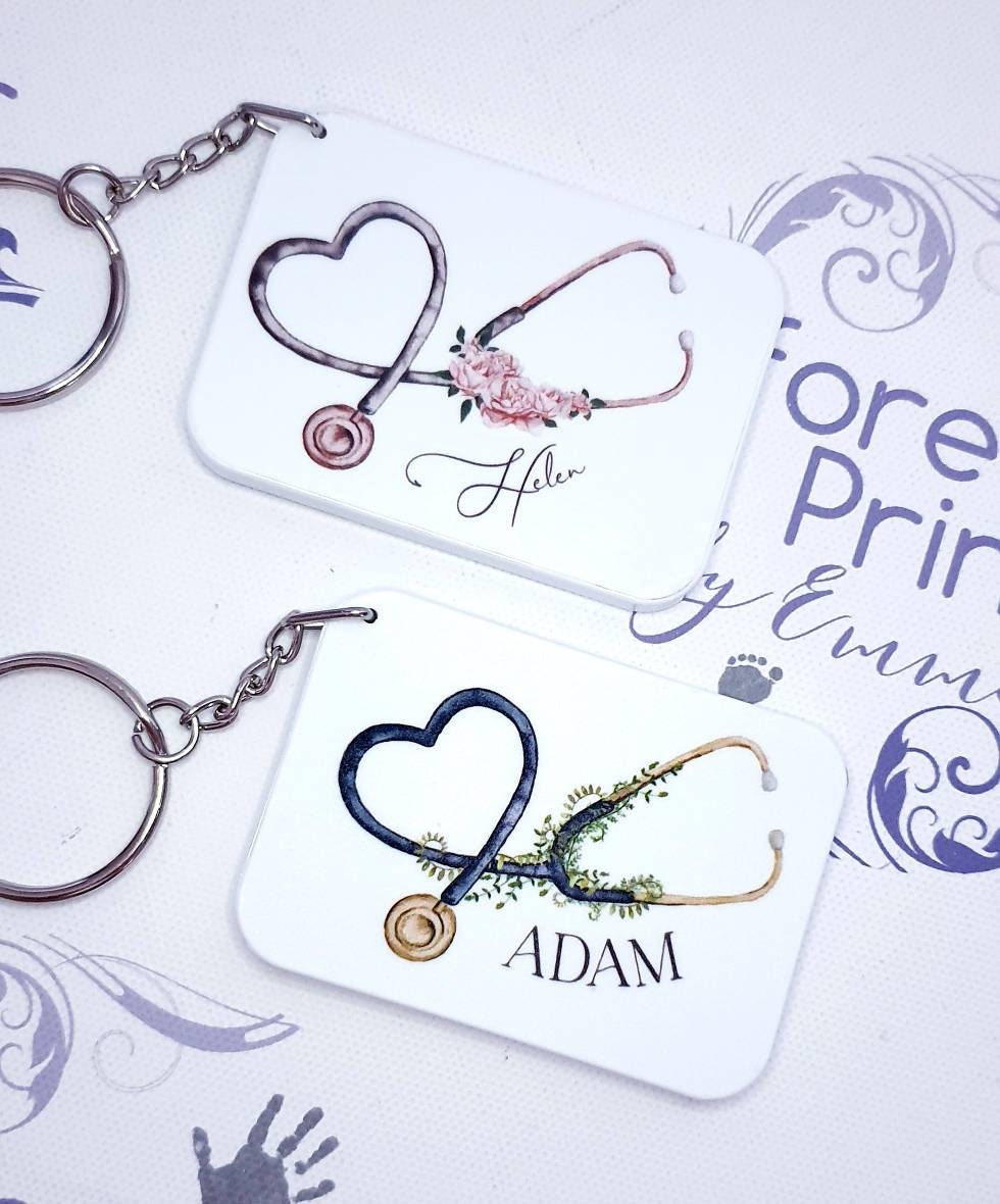 Nhs, Doctor nurse gift, stethoscope keyring personalised