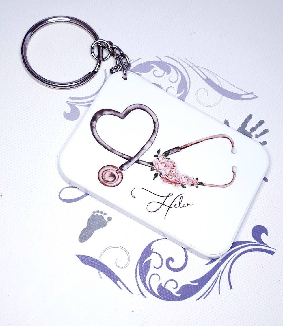 Nhs, Doctor nurse gift, stethoscope keyring personalised