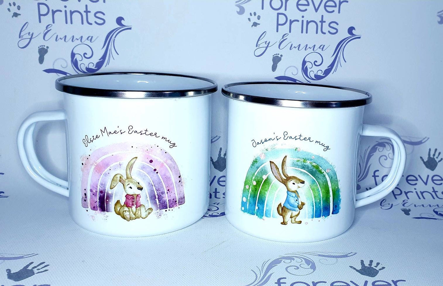 Easter mug gift, Enamel mug, personalised children's mug, enamel Easter mug, hot chocolate Easter mug
