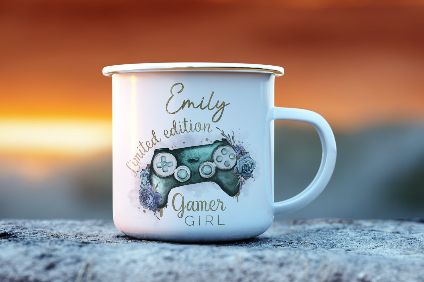 girl gamer mug, enamel gamer cup, gamer gift