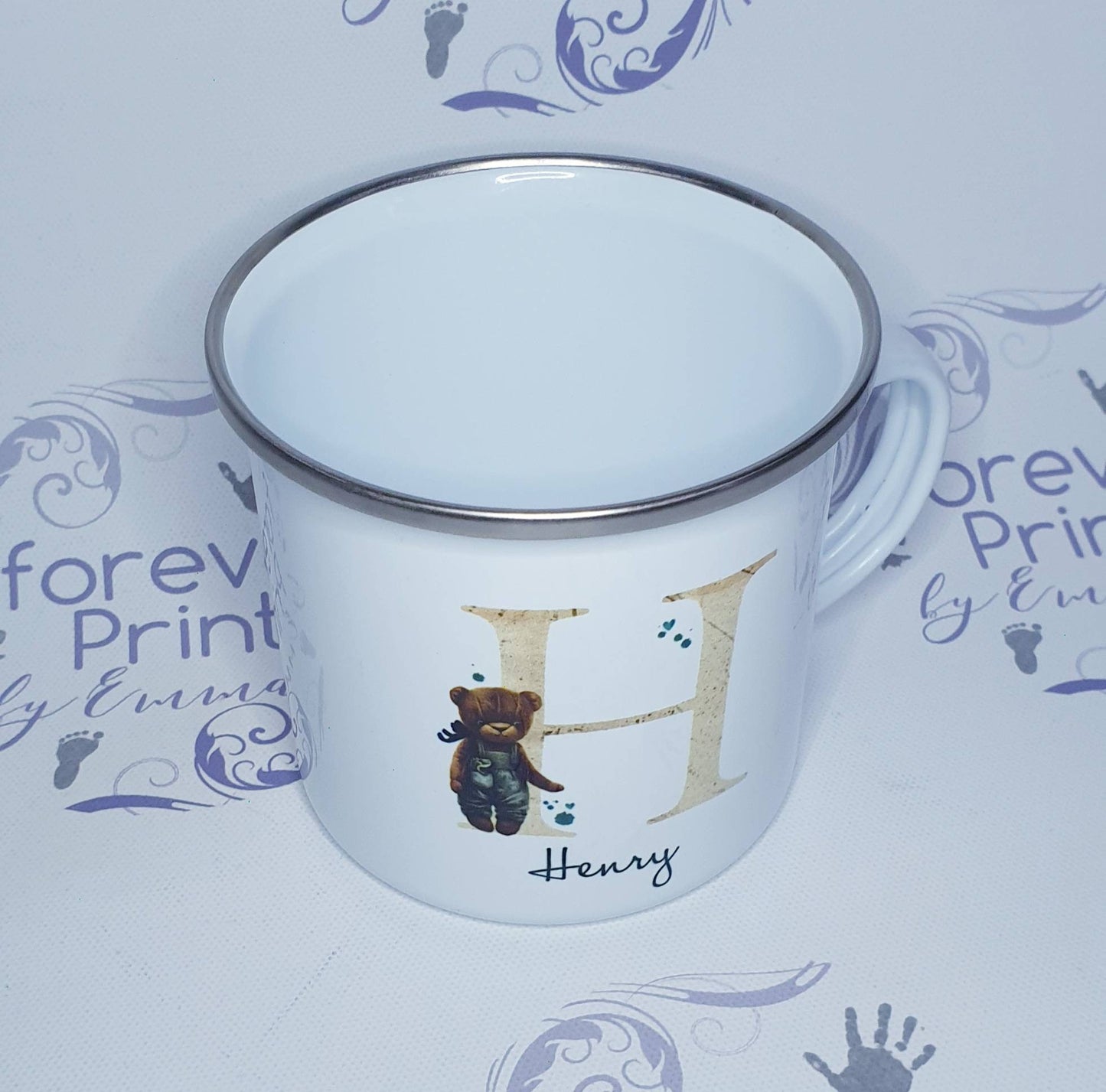personalised teddy bear mug gift, Enamel mug, personalised children's mug, enamel bear mug, hot chocolate mug