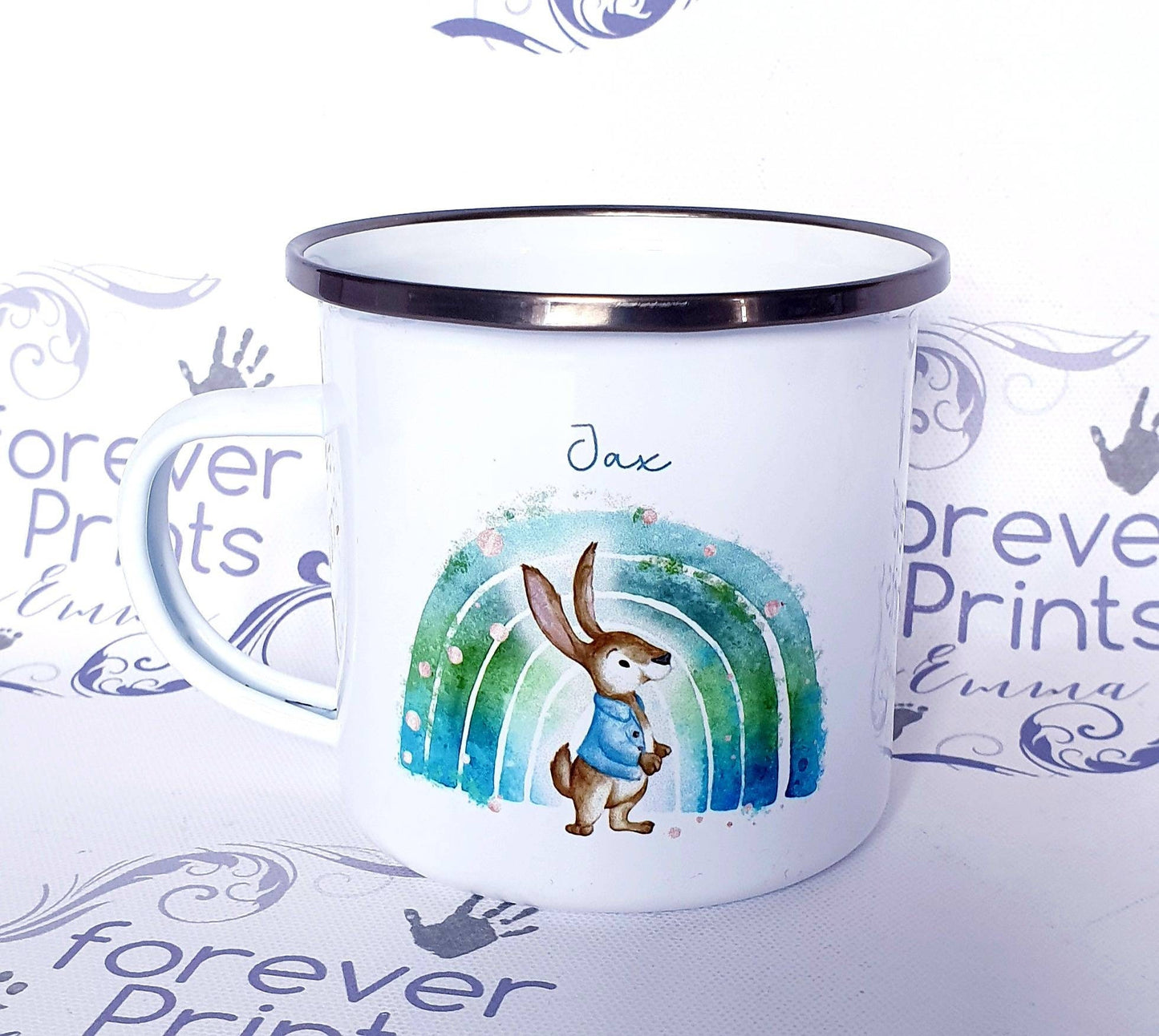 Easter mug gift, Enamel mug, personalised children's mug, enamel Easter mug, hot chocolate Easter mug