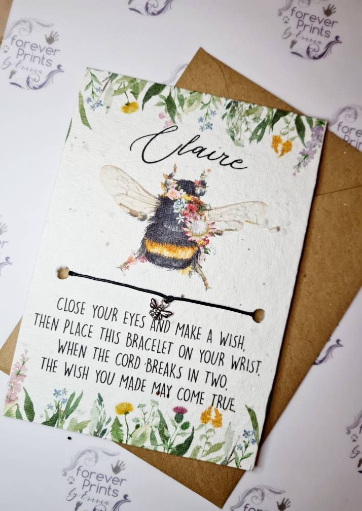 Seed paper bee Wish bracelet, wildflower seed paper gift
