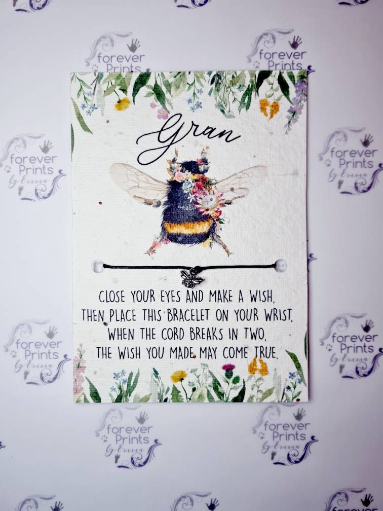 Seed paper bee Wish bracelet, wildflower seed paper gift