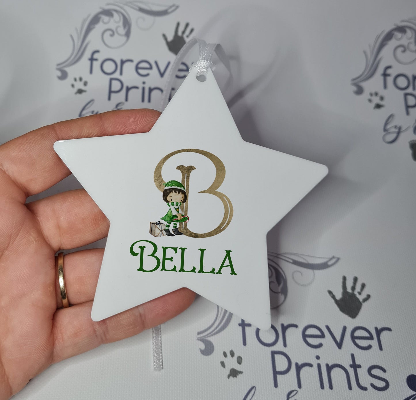 Personalised Christmas Elf hanging decoration, personalised Christmas acrylic decoration