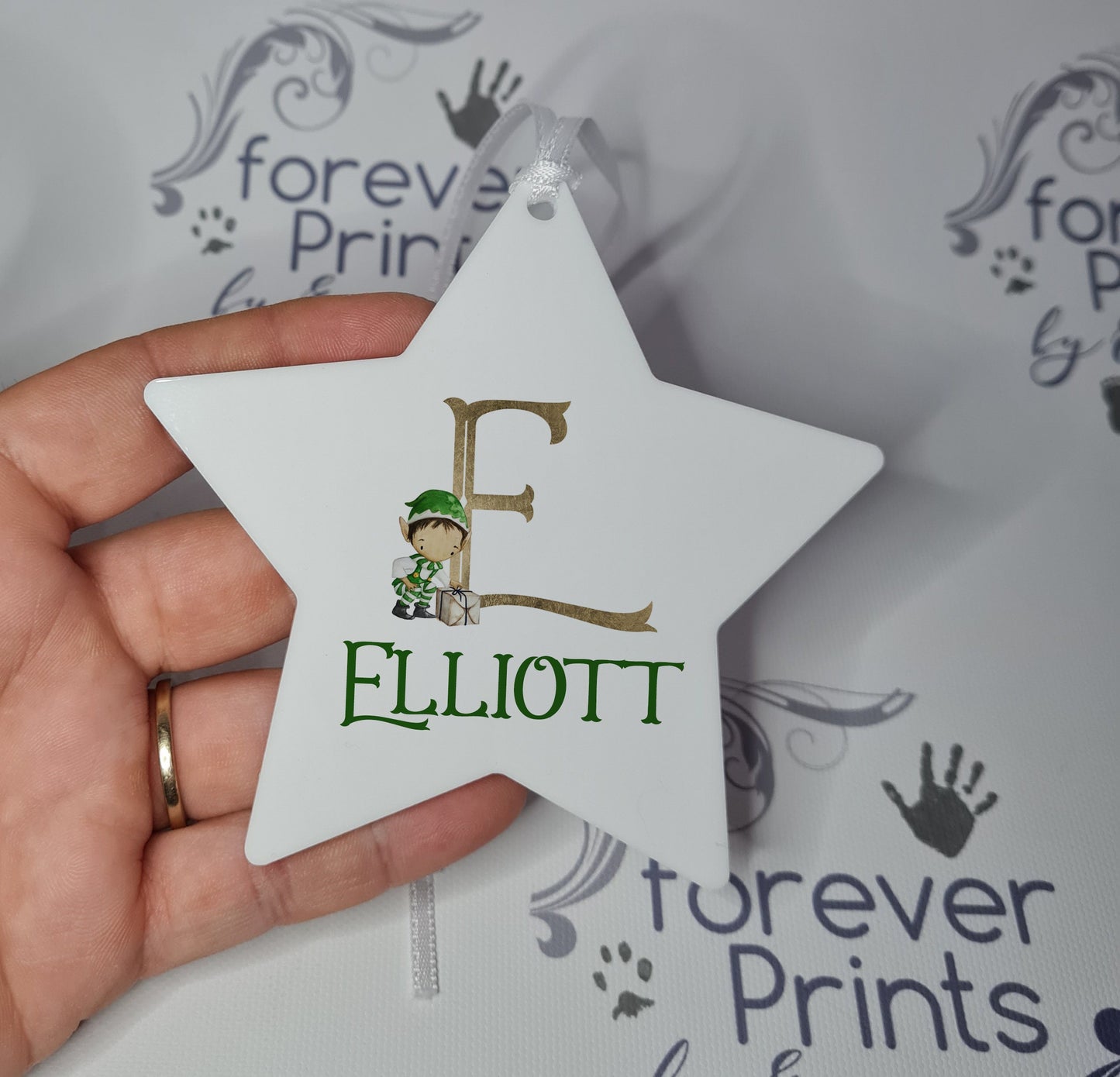 Personalised Christmas Elf hanging decoration, personalised Christmas acrylic decoration