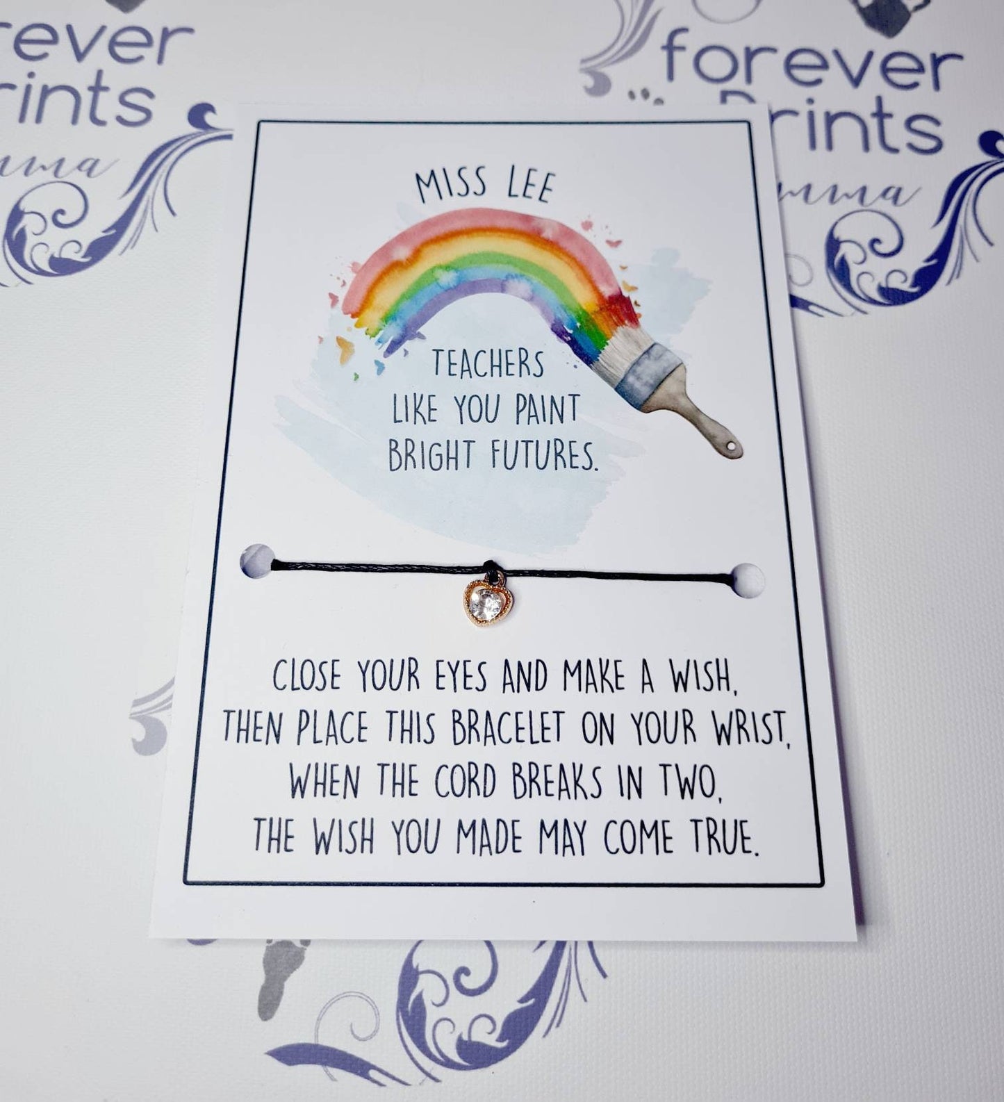 Teacher Wish bracelet, lockdpwn teacher gift, rainbow teacher gift, thank you teacher