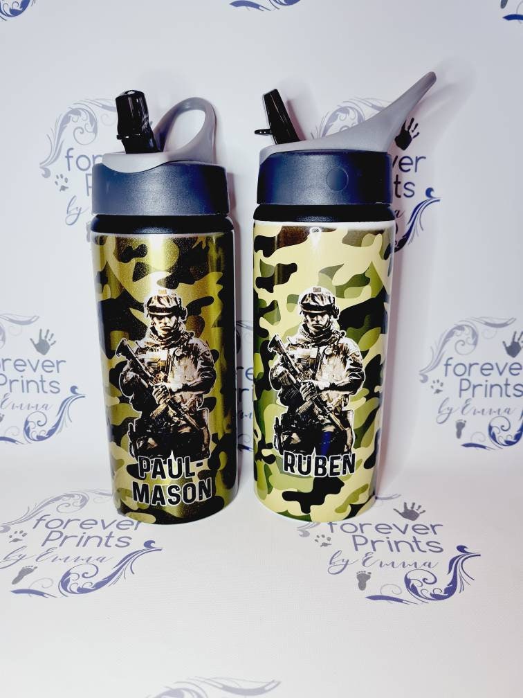 Army Metal water bottle - personalised bottle - school water bottle -horse water bottle