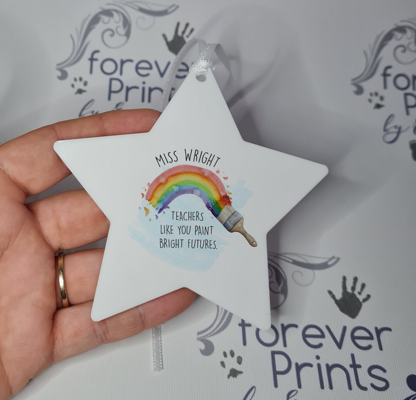 Teacher gift, thankyou lockdown teacher hanging decoration, painted rainbow.