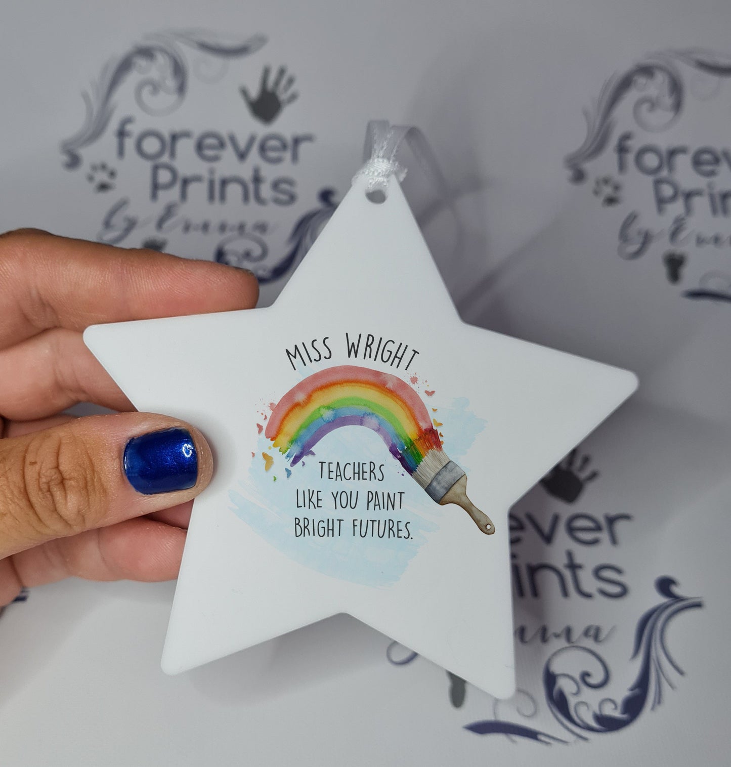 Teacher gift, thankyou lockdown teacher hanging decoration, painted rainbow.