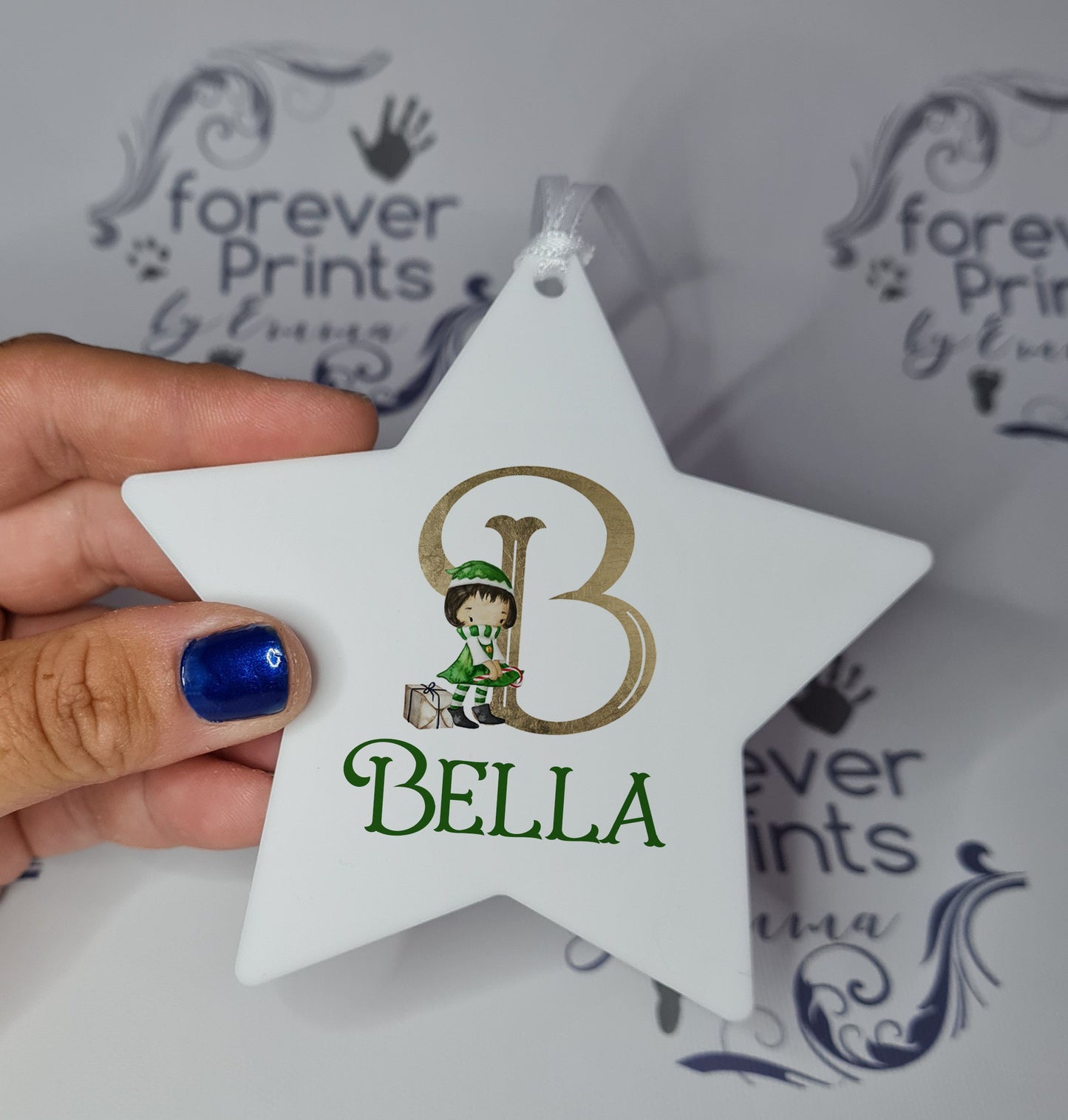 Personalised Christmas Elf hanging decoration, personalised Christmas acrylic decoration