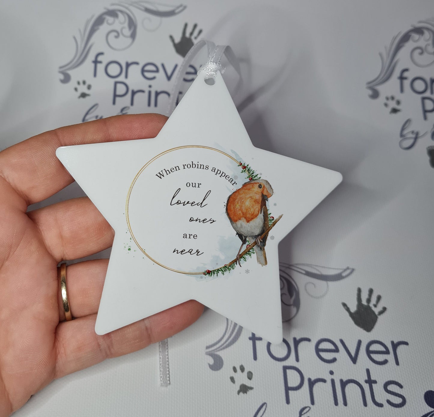 Robins appear when loved ones are near decoration, personalised Christmas memory acrylic decoration