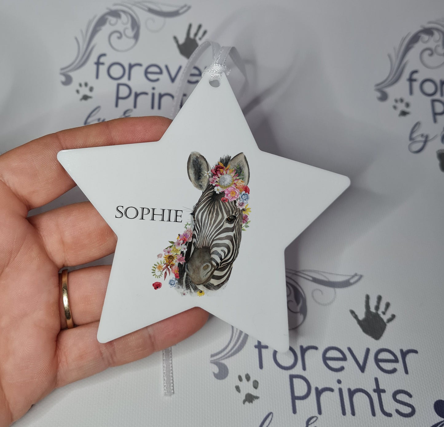 personalised zebra hanging decoration, zebra gift
