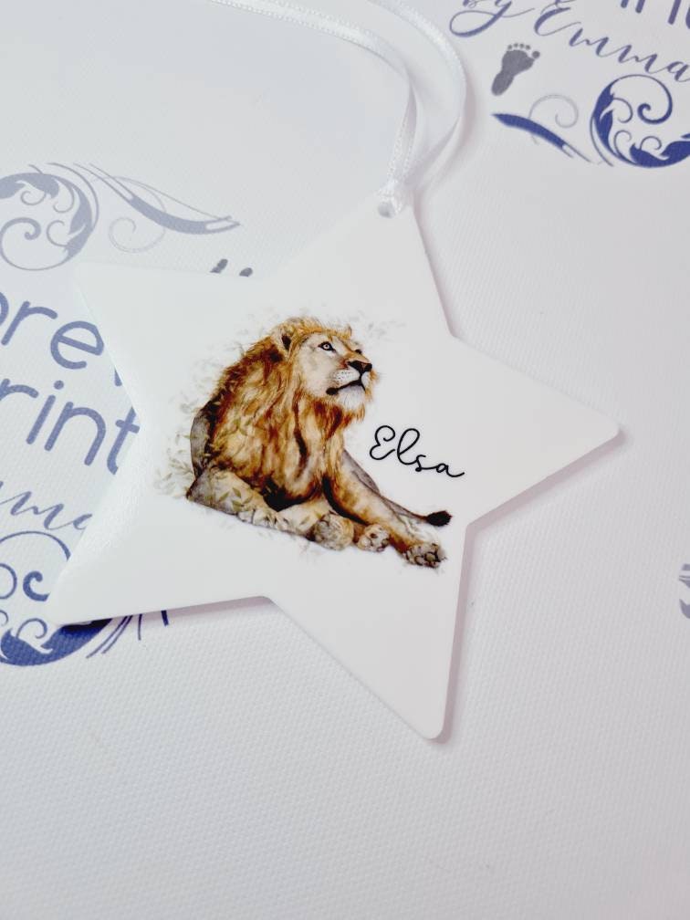 personalised lion hanging decoration, lion gift