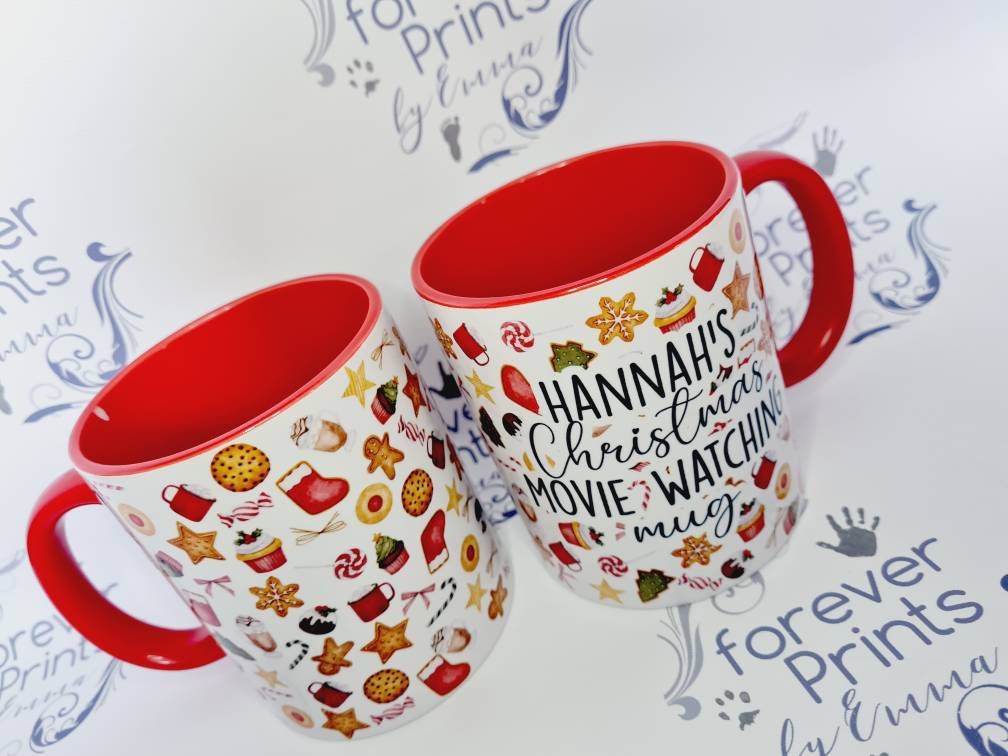 Christmas movie watching mug, 11oz red mug, personalised christmas mug, enamel Christmas mug, hot chocolate Christmas mug