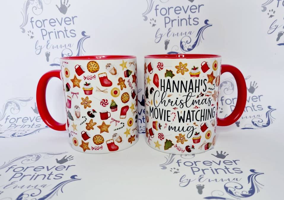 Christmas movie watching mug, 11oz red mug, personalised christmas mug, enamel Christmas mug, hot chocolate Christmas mug