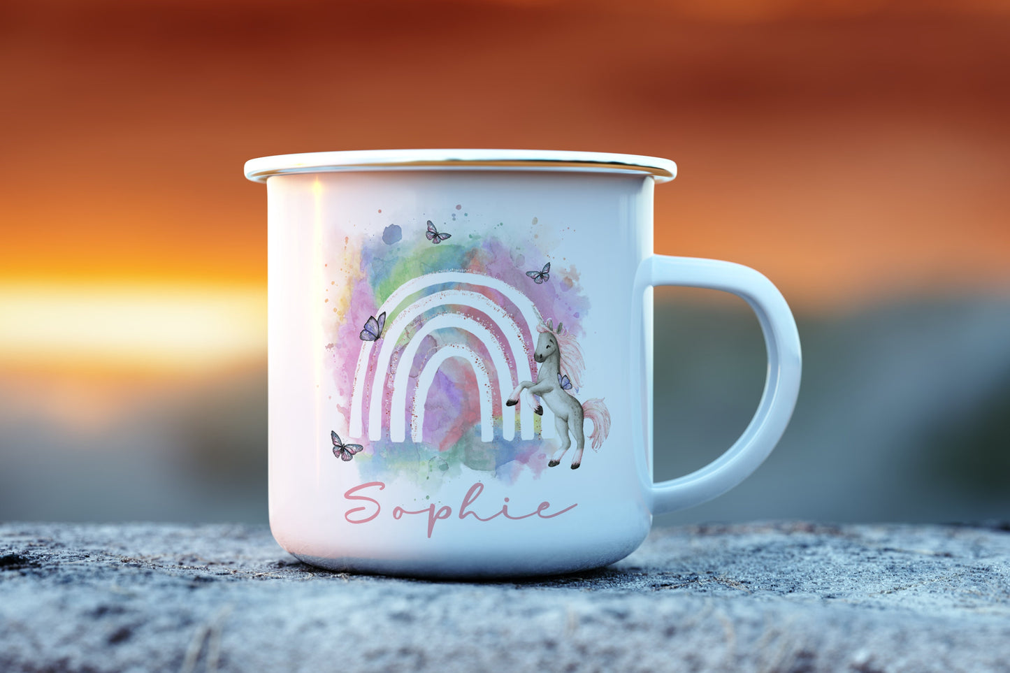 Children's unicorn and butterfly mug | enamel mug | children's enamel mug