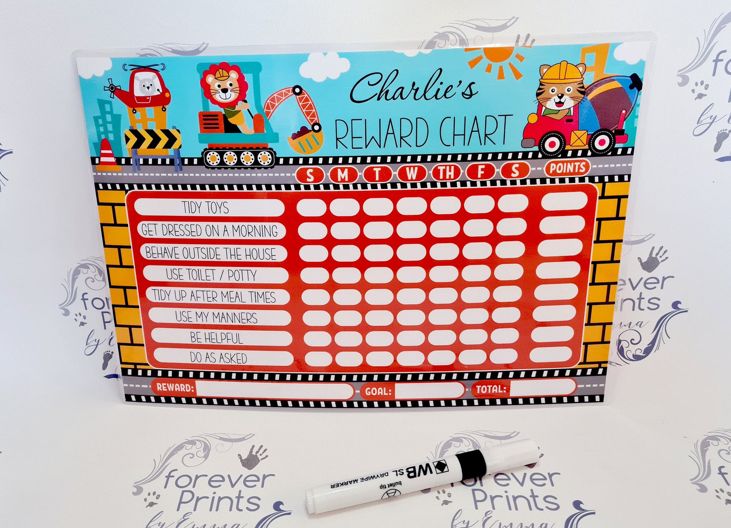 Reward chart, editable reward chart