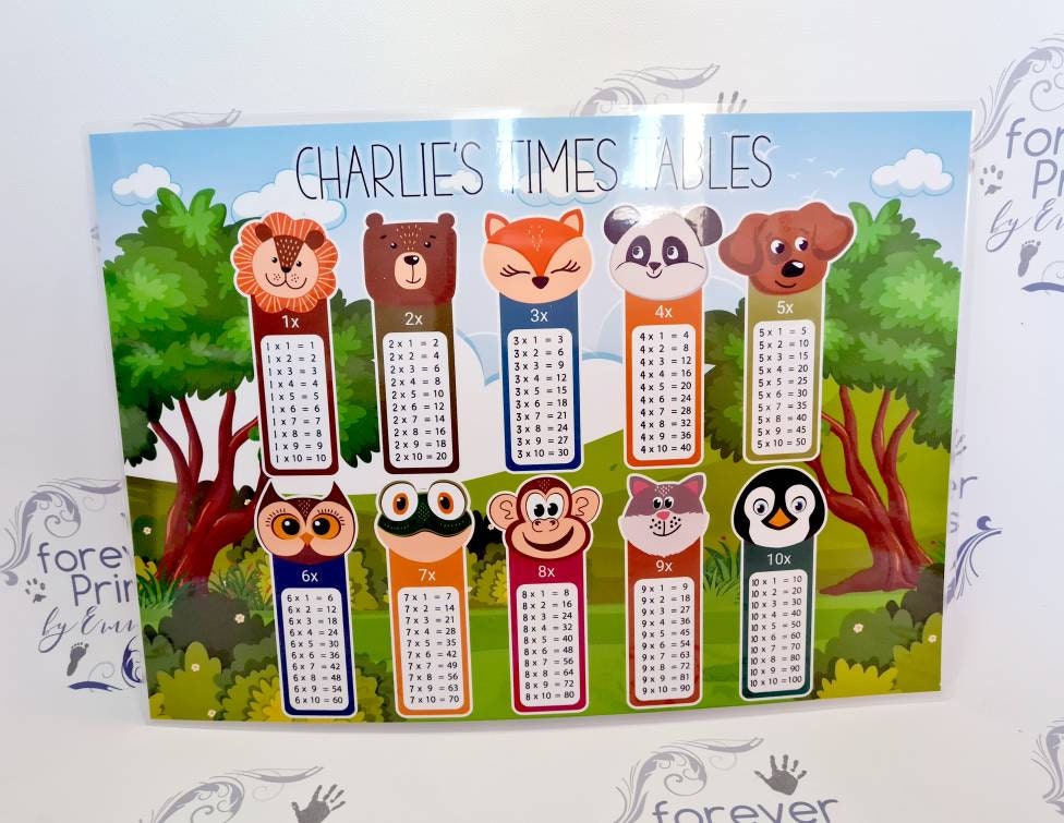 Personalised times tables chart, a4 laminated educational chart