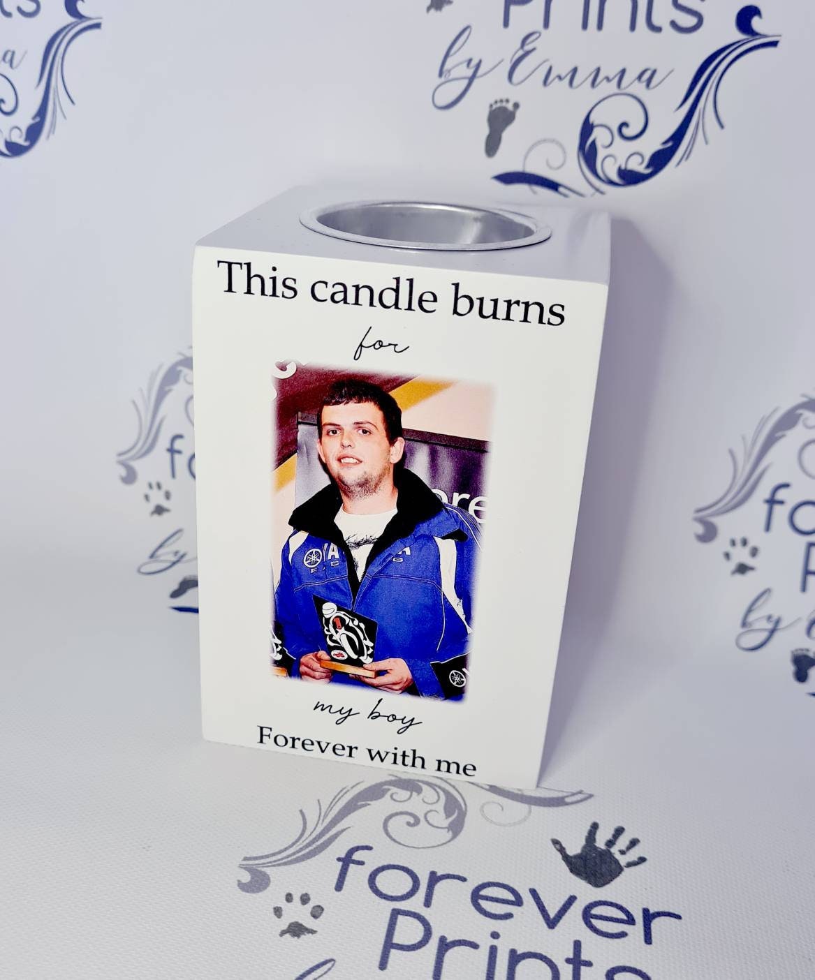 Wooden photo candle, memory candle, photo candle