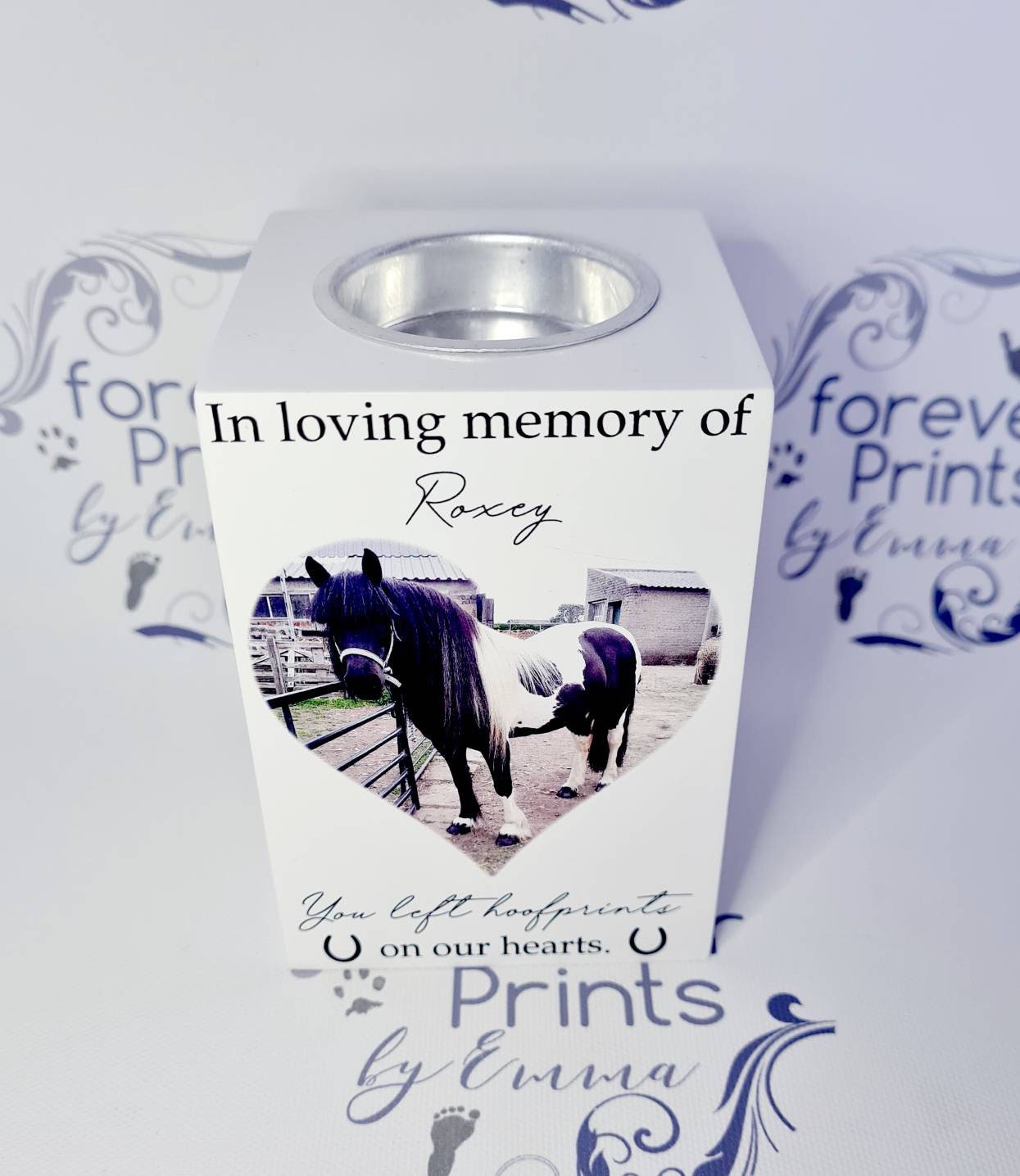 Wooden photo horse candle, horse memory candle, photo candle
