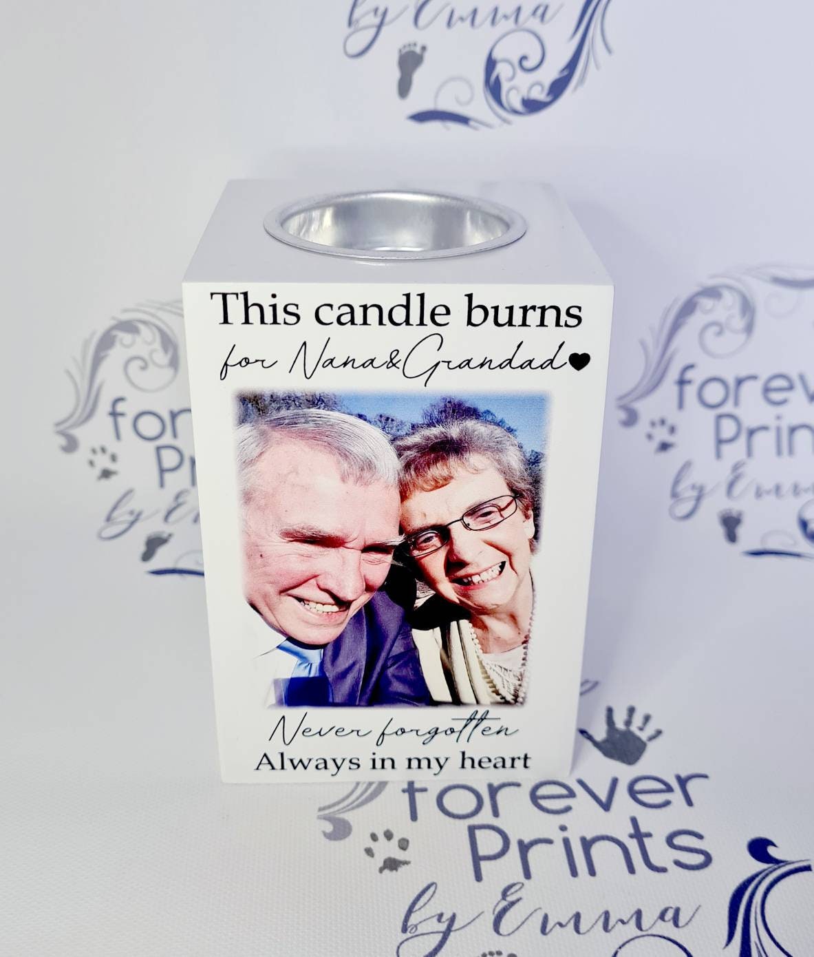 Wooden photo candle, memory candle, photo candle