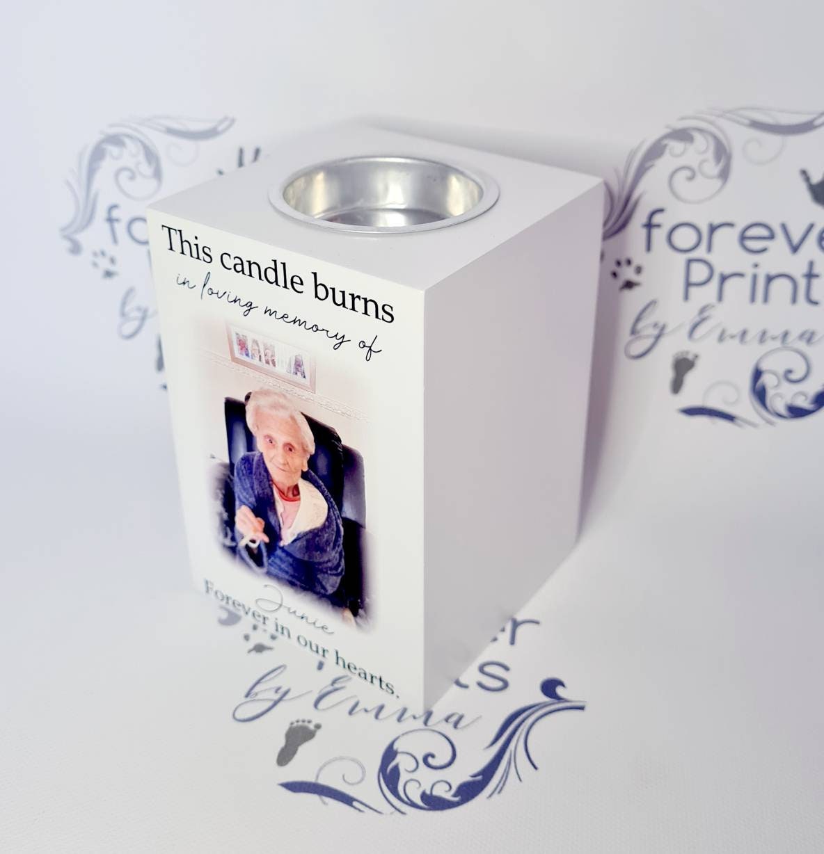 Wooden photo candle, memory candle, photo candle