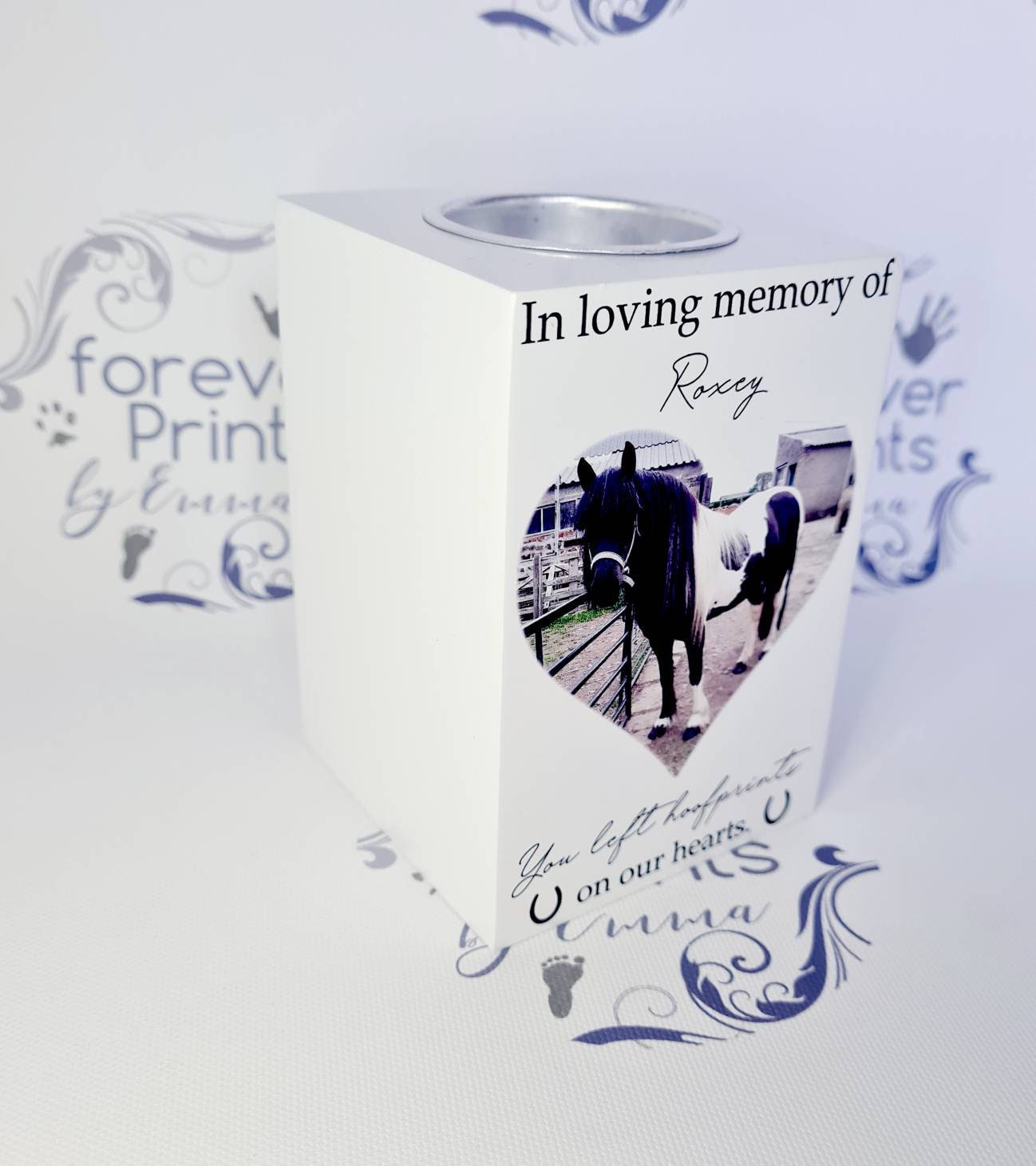 Wooden photo horse candle, horse memory candle, photo candle