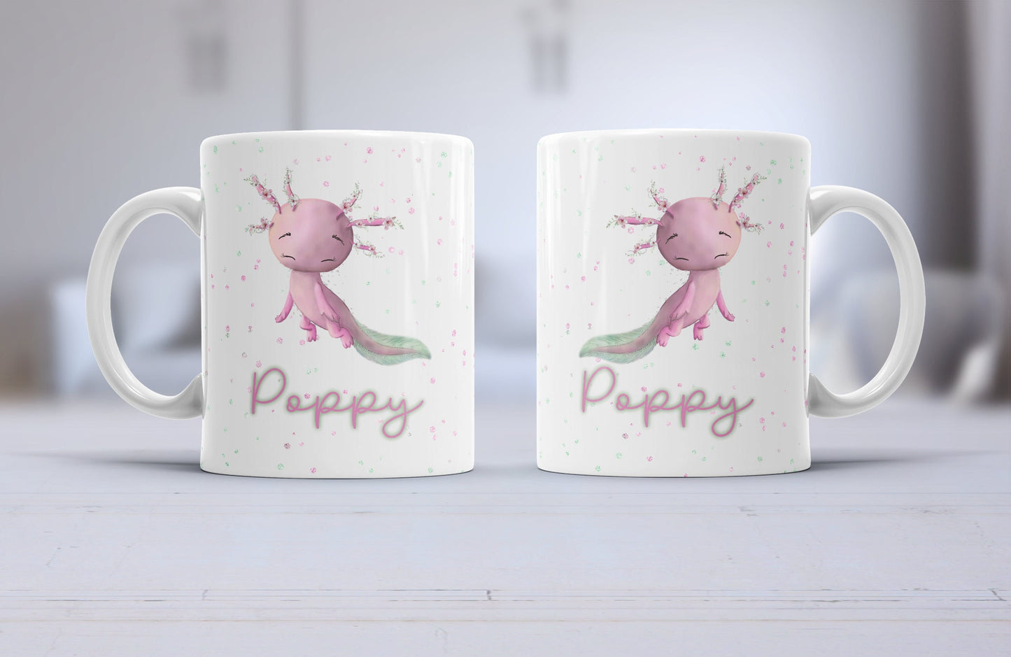 Axolotl mug, Axolotl coaster, Axolotl gift blue and pink