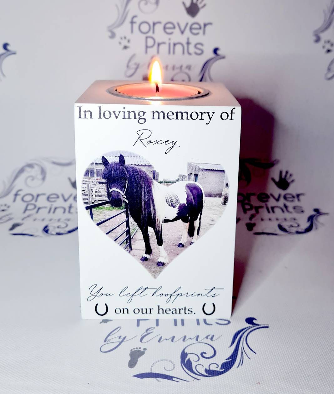 Wooden photo horse candle, horse memory candle, photo candle