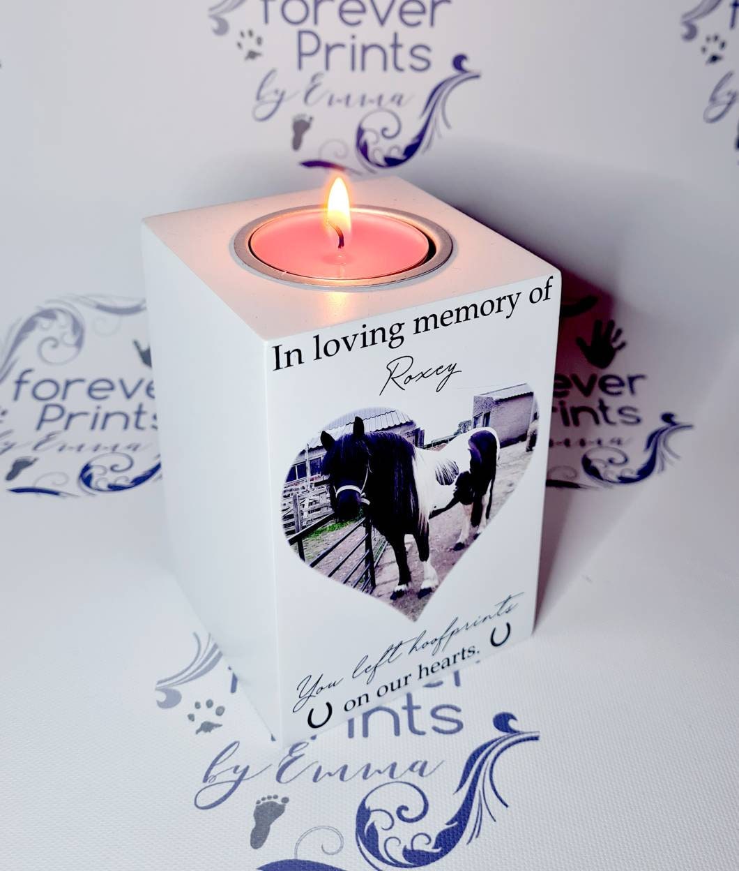 Wooden photo horse candle, horse memory candle, photo candle